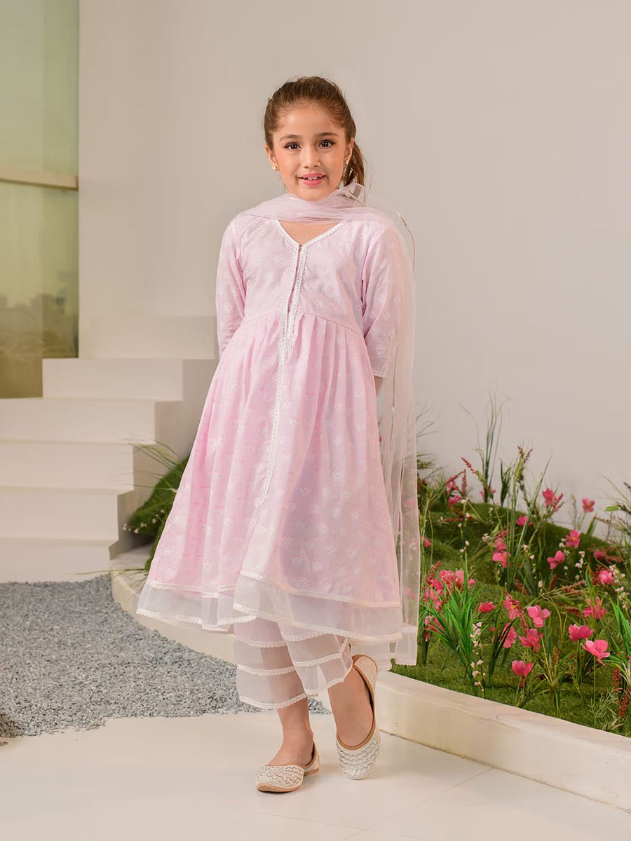 Pspeaches | Girls Pink Ethnic Motifs Printed Cotton Kurta Set