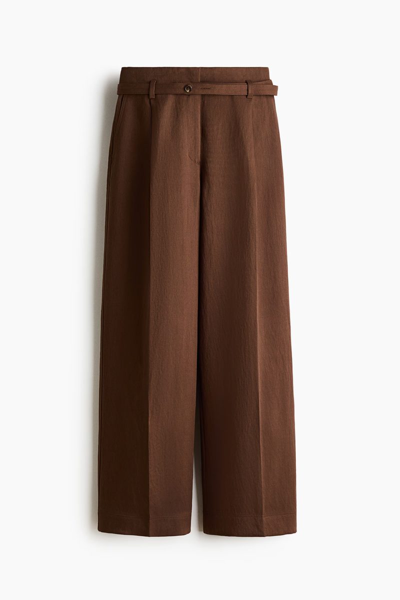 H&M | Women's Dark brown Wide belted trousers | H&M IN