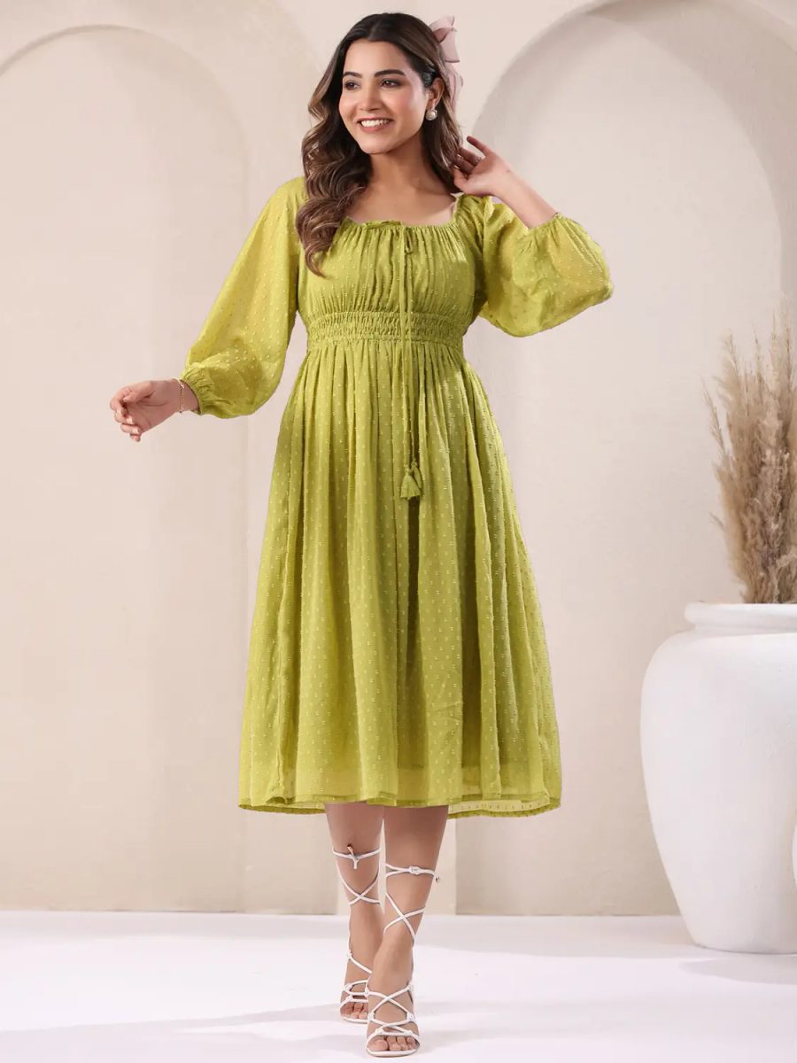 Janasya | Women Fit and Flare Midi Dress