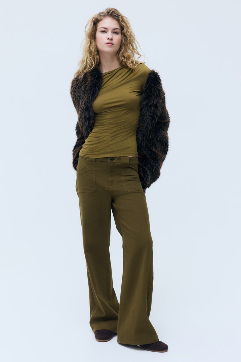 H&M | Women's Khaki green Wide twill trousers | H&M IN
