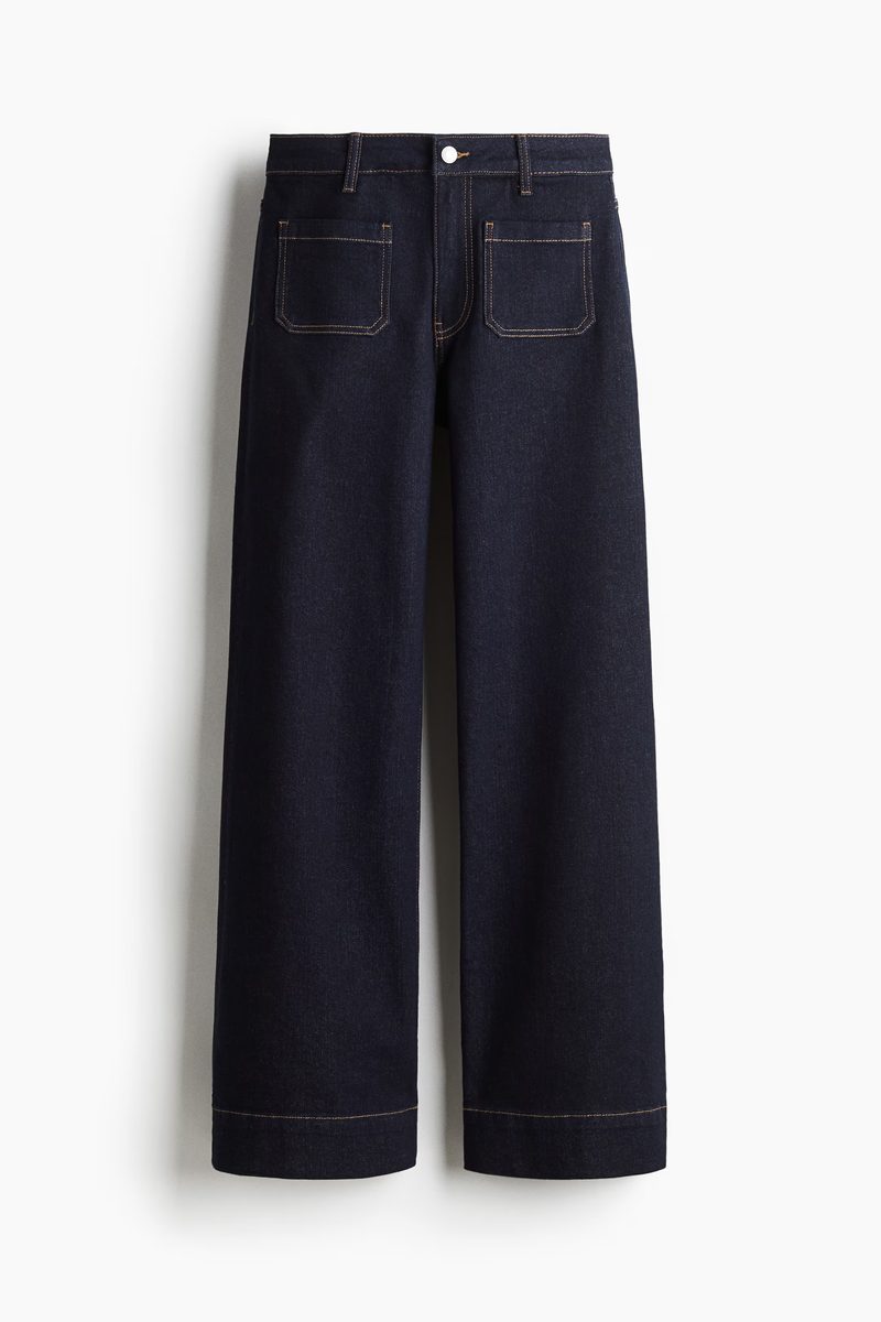 H&M | Women's Dark denim blue Wide High Jeans | H&M IN
