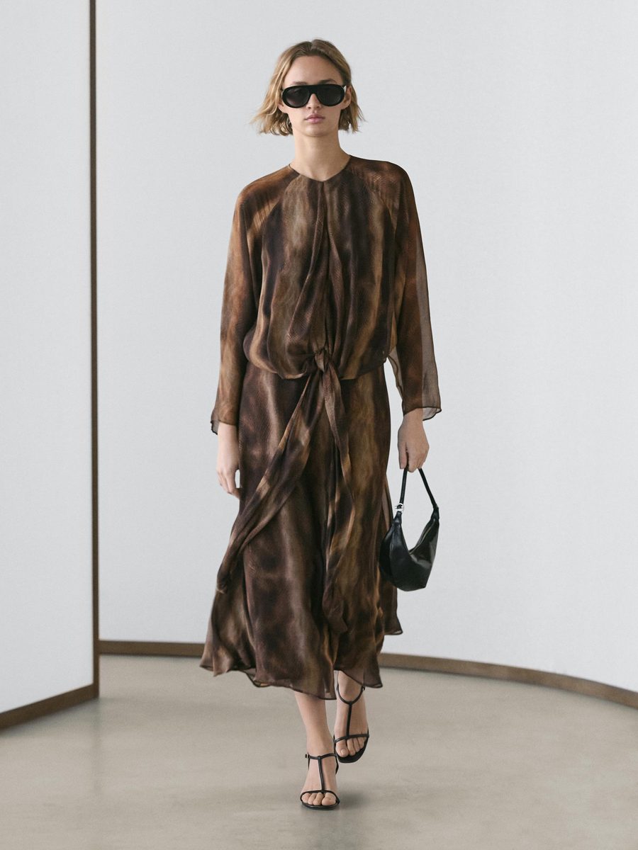 Massimo Dutti | Flowing Animal Print Midi Dress