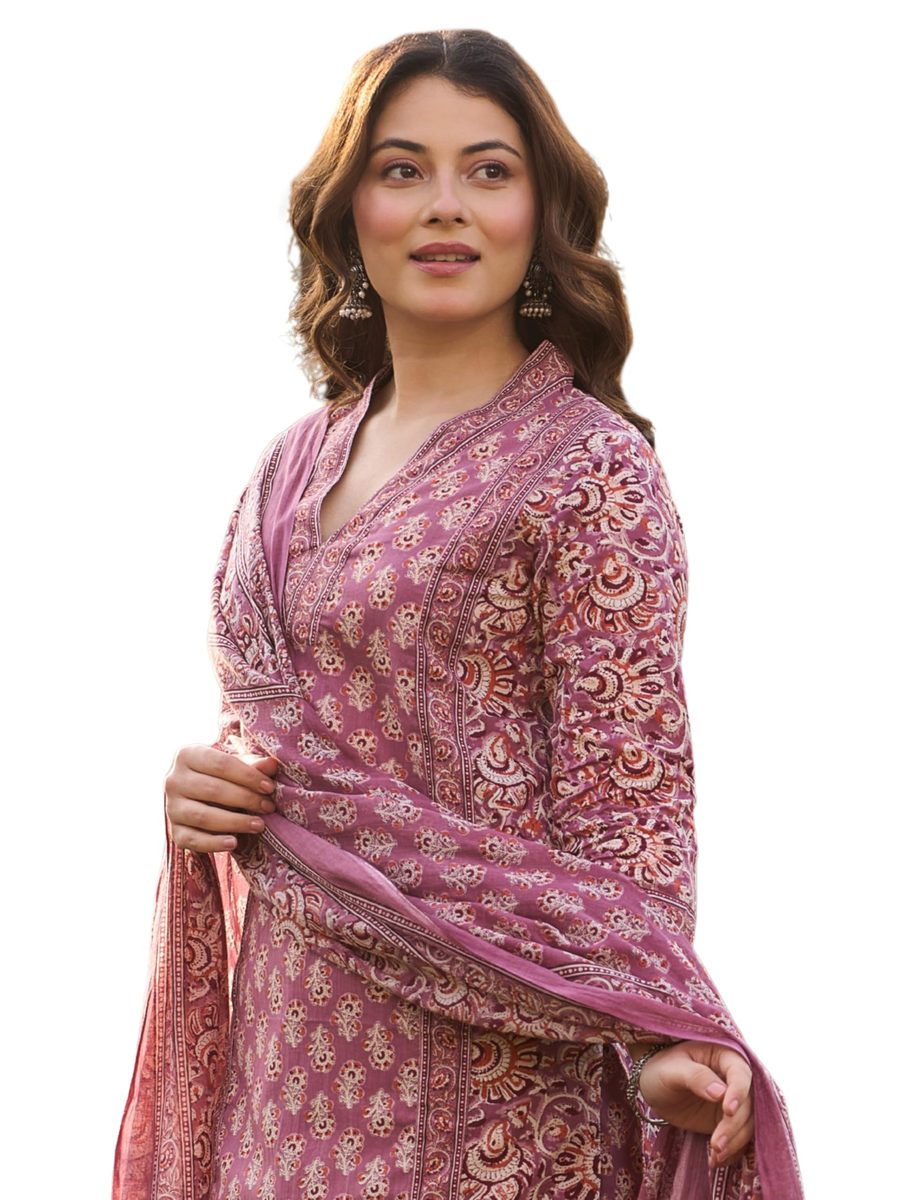 Arayna | Women’s Cotton Printed Kurta Set with Pants & Dupatta | Elegant Ethnic Wear for Women | Floral Print | Comfortable Suit Set