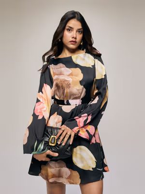 Twenty Dresses by Nykaa Fashion | Satin Floral Boat Neck Mini Dress